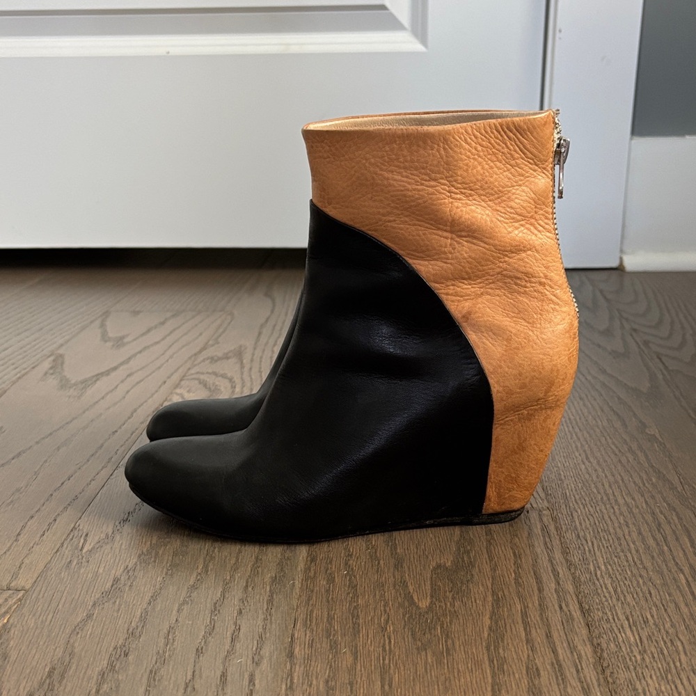 Black and Tan Leather Wedge Boots
